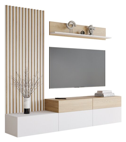 Set de living Comfivo Munium I, Alb, Stejar, PAL laminat, 83 kg