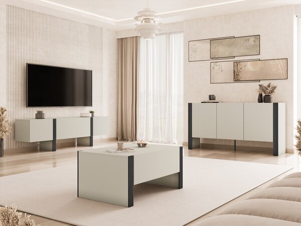 Set de living Vocio, Cașmir, Negru, PAL laminat