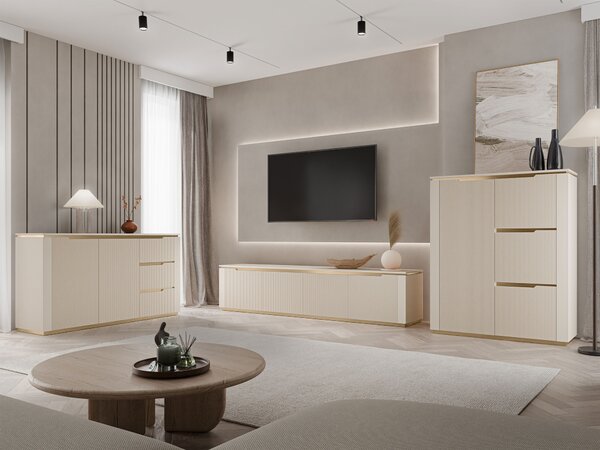 Set de living Comfivo Ovitas, Auriu, Bej, PAL laminat, MDF