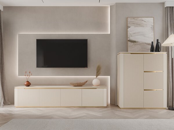 Set de living Comfivo Ovitas I, Auriu, Bej, PAL laminat, MDF