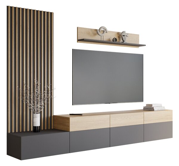 Set de living Comfivo Munium II, Grafit, Stejar, PAL laminat, 106 kg