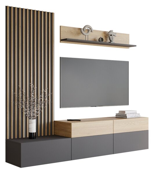 Set de living Comfivo Munium I, Grafit, Stejar, PAL laminat, 83 kg