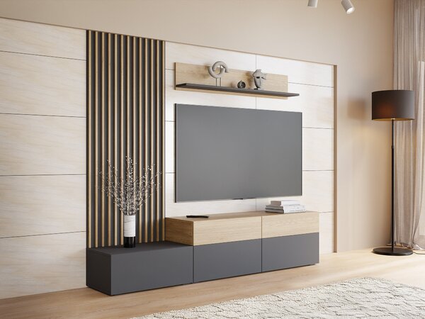 Set de living Comfivo Munium I, Grafit, Stejar, PAL laminat, 83 kg