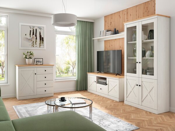 Set de living Talvena 114, Pin Anderson, Stejar artizan, PAL laminat, Sticlă călită