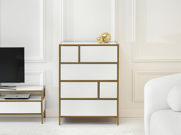 Comodă Soren Kom (lemn alb + auriu). Promo -12%. 1110763