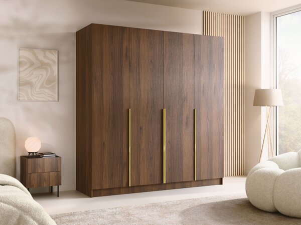 Dulap Closico Navor I, Nuc, Auriu, 215x200x58cm, 165 kg, Uși dulap: Cu balamale, Numărul de rafturi: 9, Numărul de rafturi: 9