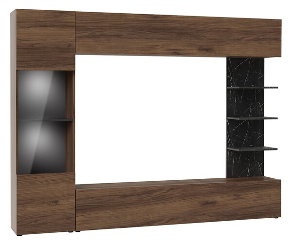 Set de living Comfivo Animus, Nuc, Marmură neagră, PAL laminat, 187x250x30cm, 92 kg