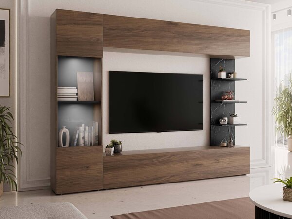 Set de living Comfivo Animus, Nuc, Marmură neagră, PAL laminat, 187x250x30cm, 92 kg
