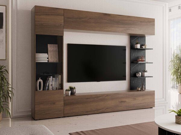 Set de living Comfivo Animus, Nuc, Marmură neagră, PAL laminat, 187x250x30cm, 92 kg