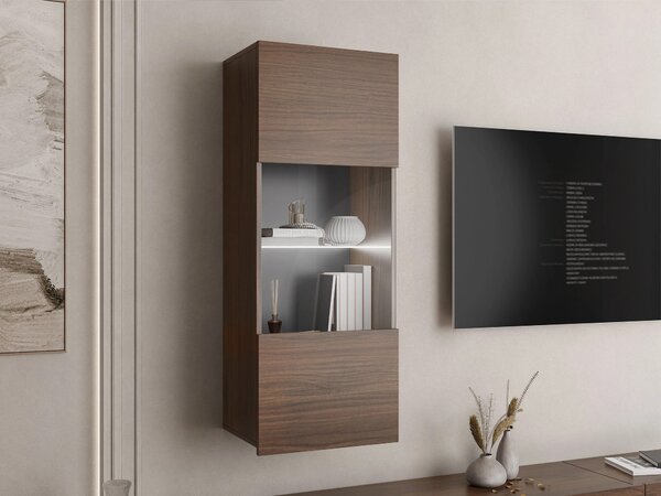 Dulap de perete Remus I, Nuc, Sticlă călită, PAL laminat, 117x45x32cm, 20 kg