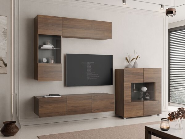 Set de living Remus III, Nuc, PAL laminat, Sticlă călită