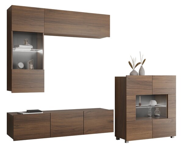 Set de living Remus III, Nuc, PAL laminat, Sticlă călită