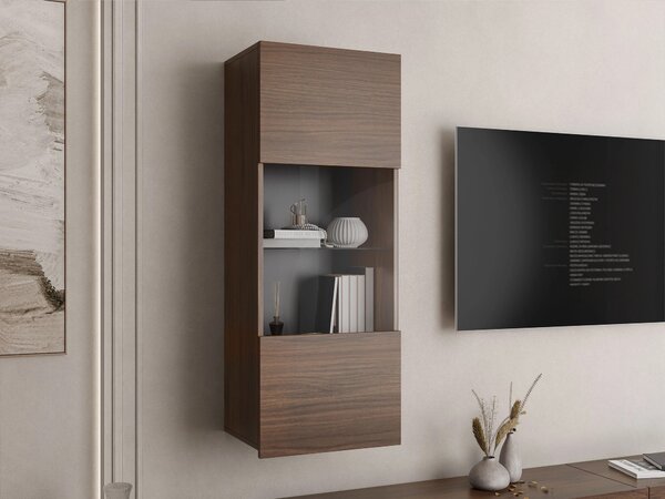 Dulap de perete Remus I, Nuc, Sticlă călită, PAL laminat, 117x45x32cm, 20 kg