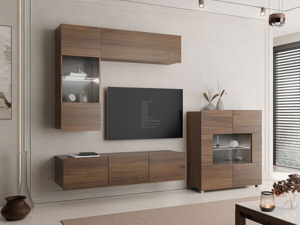 Set de living Remus III, Nuc, PAL laminat, Sticlă călită