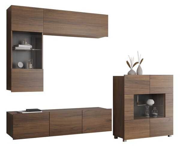 Set de living Remus III, Nuc, PAL laminat, Sticlă călită