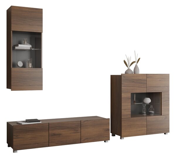 Set de living Remus VII, Nuc, Sticlă călită, PAL laminat, 87 kg