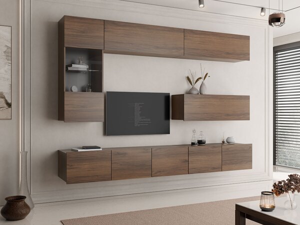 Set de living Remus IV, Nuc, Sticlă călită, PAL laminat, 106 kg