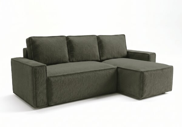 Canapea extensibila de colt SMART BOUCLE, verde inchis, reversibila, 232x143 cm