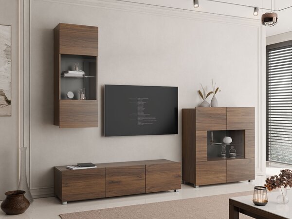 Set de living Remus VII, Nuc, Sticlă călită, PAL laminat, 87 kg