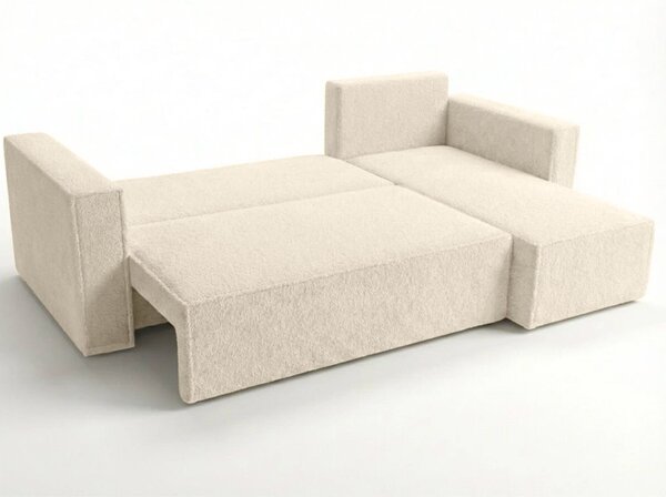 Canapea extensibila de colt SMART BOUCLE, crem, reversibila, 232x143 cm