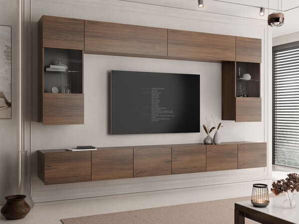 Set de living Remus I, Nuc, Sticlă călită, PAL laminat, 122 kg
