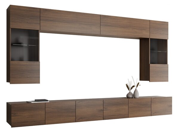 Set de living Remus I, Nuc, Sticlă călită, PAL laminat, 122 kg
