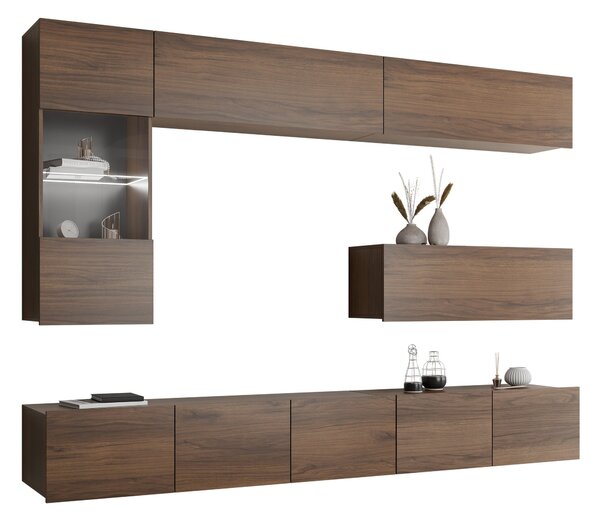 Set de living Remus IV, Nuc, Sticlă călită, PAL laminat, 106 kg