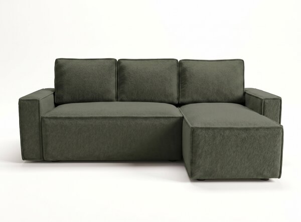 Canapea extensibila de colt SMART BOUCLE, verde inchis, reversibila, 232x143 cm