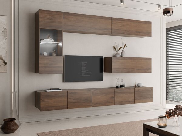 Set de living Remus IV, Nuc, Sticlă călită, PAL laminat, 106 kg
