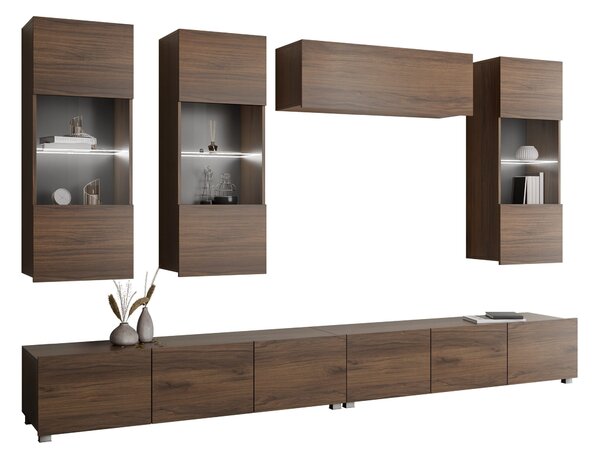 Set de living Remus V, Nuc, Sticlă călită, PAL laminat, 130 kg