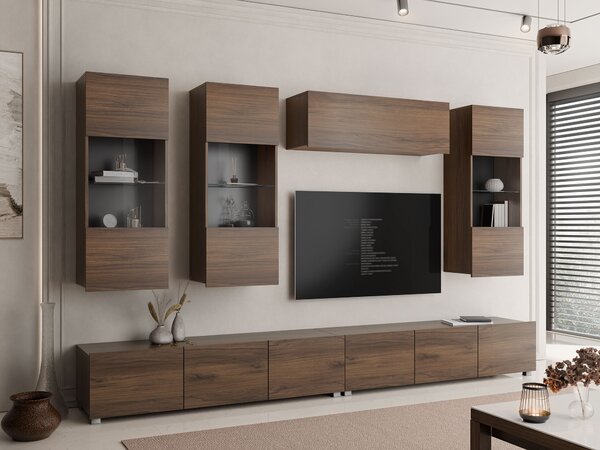 Set de living Remus V, Nuc, Sticlă călită, PAL laminat, 130 kg