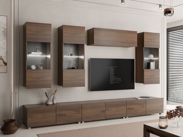 Set de living Remus XI, Nuc, Sticlă călită, PAL laminat, 130 kg