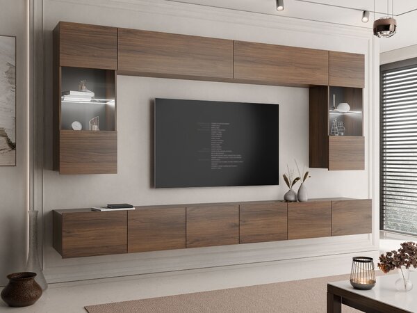 Set de living Remus I, Nuc, Sticlă călită, PAL laminat, 122 kg