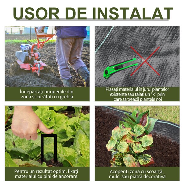 Outsunny Folie pentru Protecția Solului Drenantă și Respirabilă, 50x1 md în PP, pentru Grădina de Legume | Aosom Romania