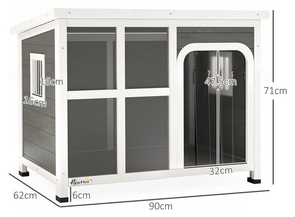 PawHut Căsuță pentru Câini cu Ferestre Laterale, Bază Detașabilă și Acoperiș Rabatabil, 90x62x71 cm, Gri Deschis | Aosom Romania