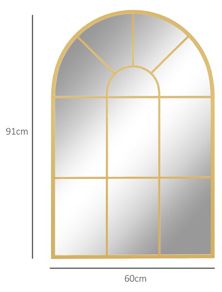 HOMCOM Oglindă de Perete Modernă în Formă de Arc cu Ramă și Cârlige, pentru Sufragerie și Hol, 91x60 cm, Auriu | Aosom Romania