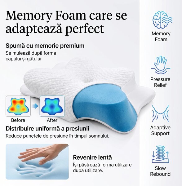 Perna cervicala ortopedica CERVI-SAN Confort memory foam fermitate moa