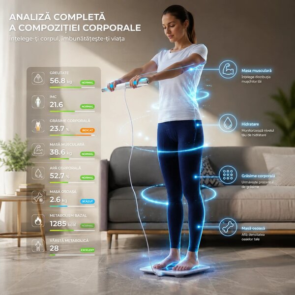 Cantar inteligent analiza corporala, 8 senzori, aplicatie mobila ORTO