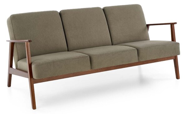 Canapea Houston 2117, Numărul de locuri: 3, Măslin deschis, Nuc închis, 175x77x77cm, 34.5 kg, Tapiterie, Picioare: Lemn, Lemn: Fag