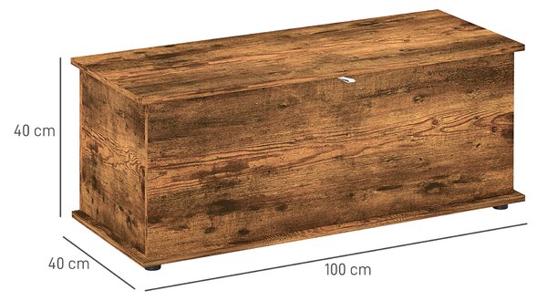 HOMCOM Bancă de Depozitare cu Picioare Antiderapante din Lemn, 100x40x40 cm, Maro | Aosom Romania