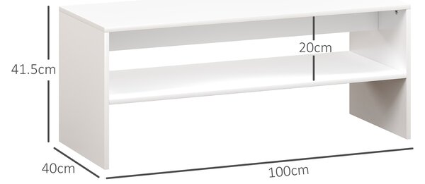 HOMCOM Masă de Cafea Modernă cu 2 Niveluri, cu Raft Deschis și Picioare Antiderapante, 100x40x41,5 cm, Alb | Aosom Romania