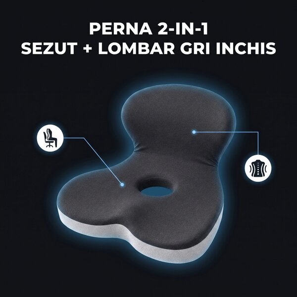 Perna ortopedica 2-in-1 sezut + suport lombar, forma L, memory foam, G