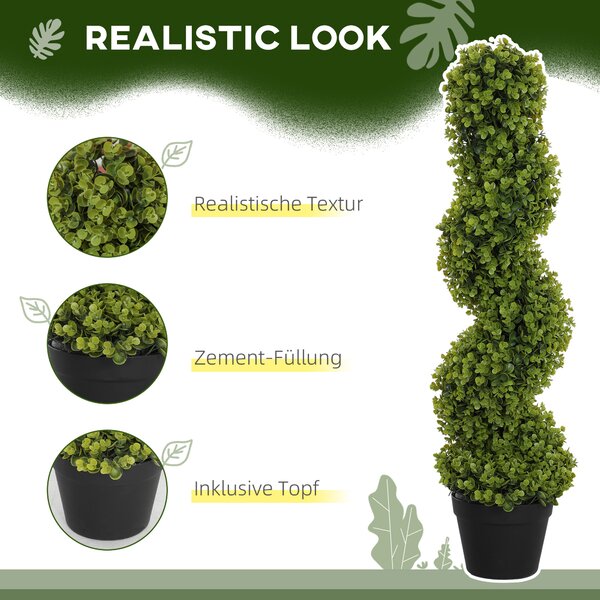 HOMCOM Plantă Artificială Eucalipt Spiralat cu Ghiveci Inclus Rezistent la Raze UV, Ø17,5x90 cm, Verde | Aosom Romania