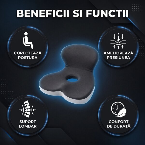 Perna ortopedica 2-in-1 sezut + suport lombar, forma L, memory foam, G