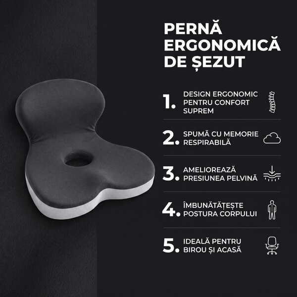 Perna ortopedica 2-in-1 sezut + suport lombar, forma L, memory foam, G