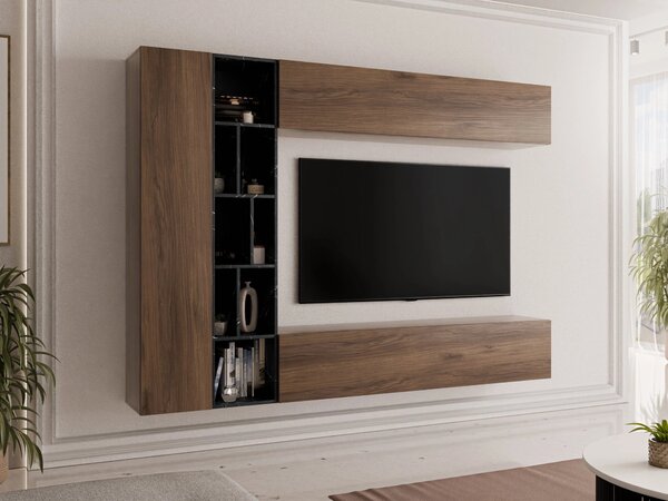 Set de living Comfivo Natura, Nuc, Marmură neagră, PAL laminat, 160x224x33cm, 99 kg