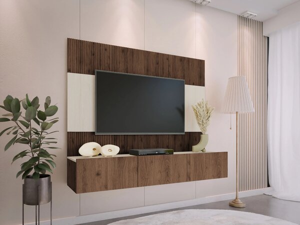 Set de living Comfivo Salix, Nuc, Deschis Travertine, PAL laminat, 150x180x38cm, 51.5 kg