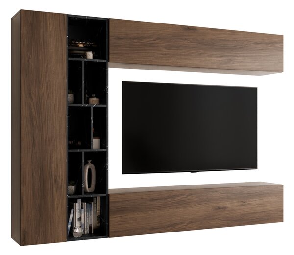 Set de living Comfivo Natura, Nuc, Marmură neagră, PAL laminat, 160x224x33cm, 99 kg