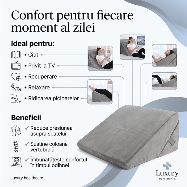 Perna sprijin inclinata reglabila 22-30 cm, memory foam, husa catifea
