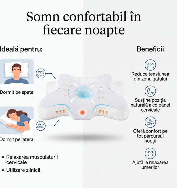 Perna cervicala ortopedica CERVI-SAN Relax, memory foam pentru gat si